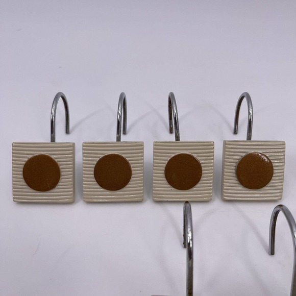 Set of 12 Shower Curtain Hooks Silver Bronze Gold Dot Squares Decorative Bath - Picture 2 of 7